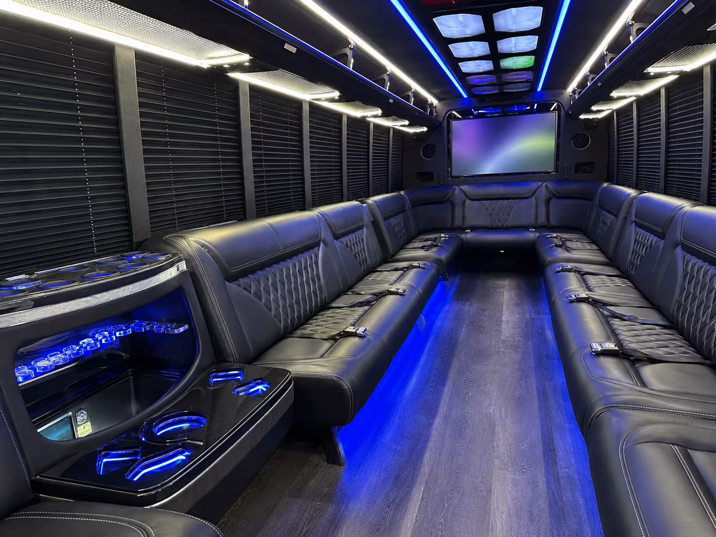 denver 20 passenger party bus inside