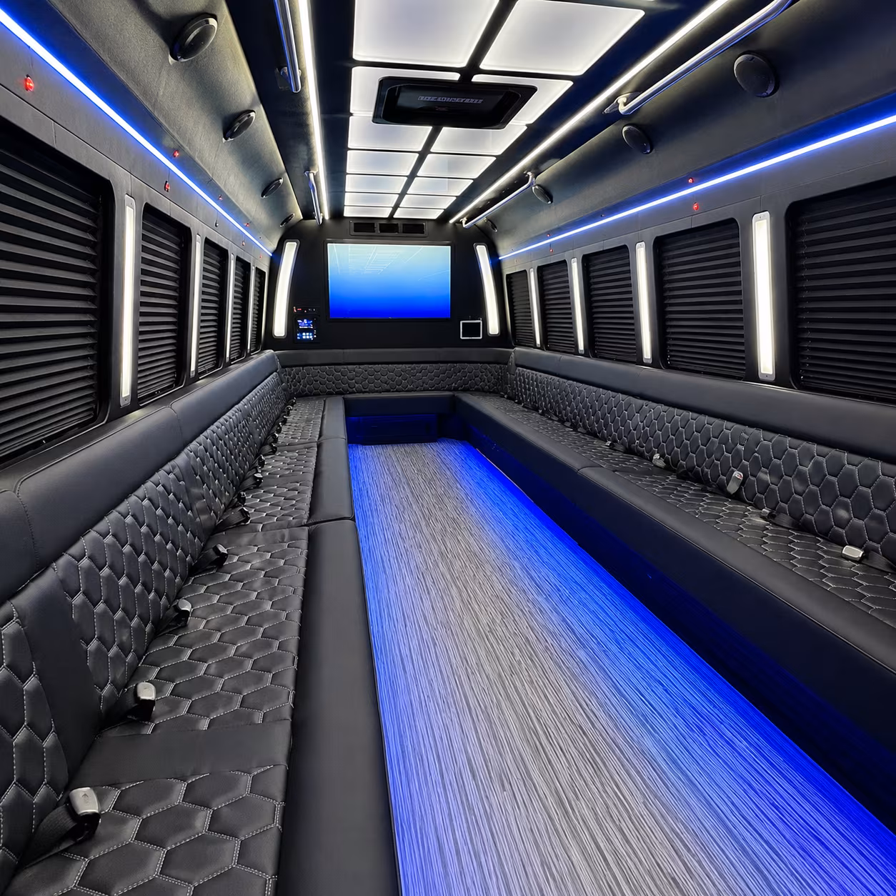 denver 50 passenger party bus inside